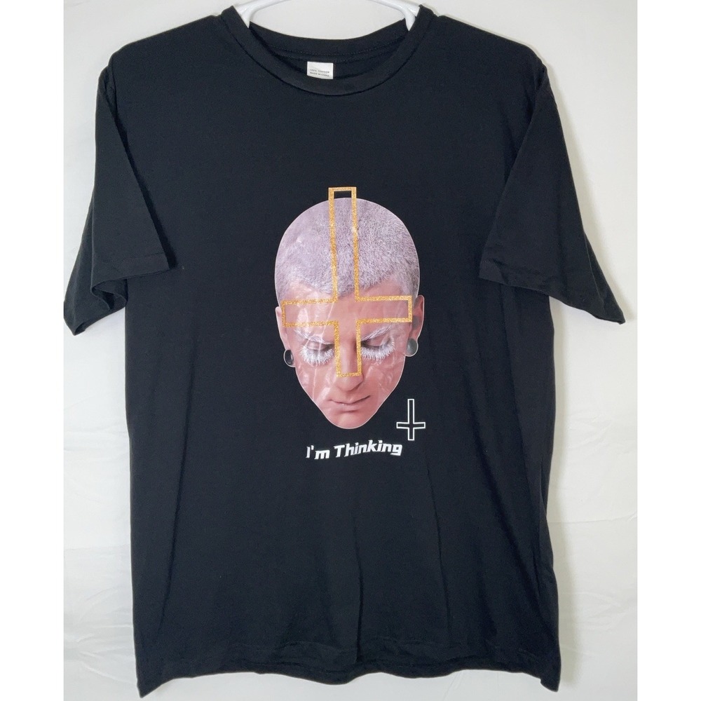 NWOT Men's Inverted Cross On Face "I'm Thinking" Tee T-Shirt Black 2XL